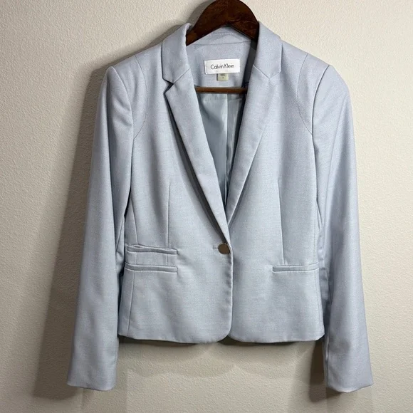 Calvin Klein Powder Blue w/Silver Buttons Blazer Size 2 - Picture 1 of 7